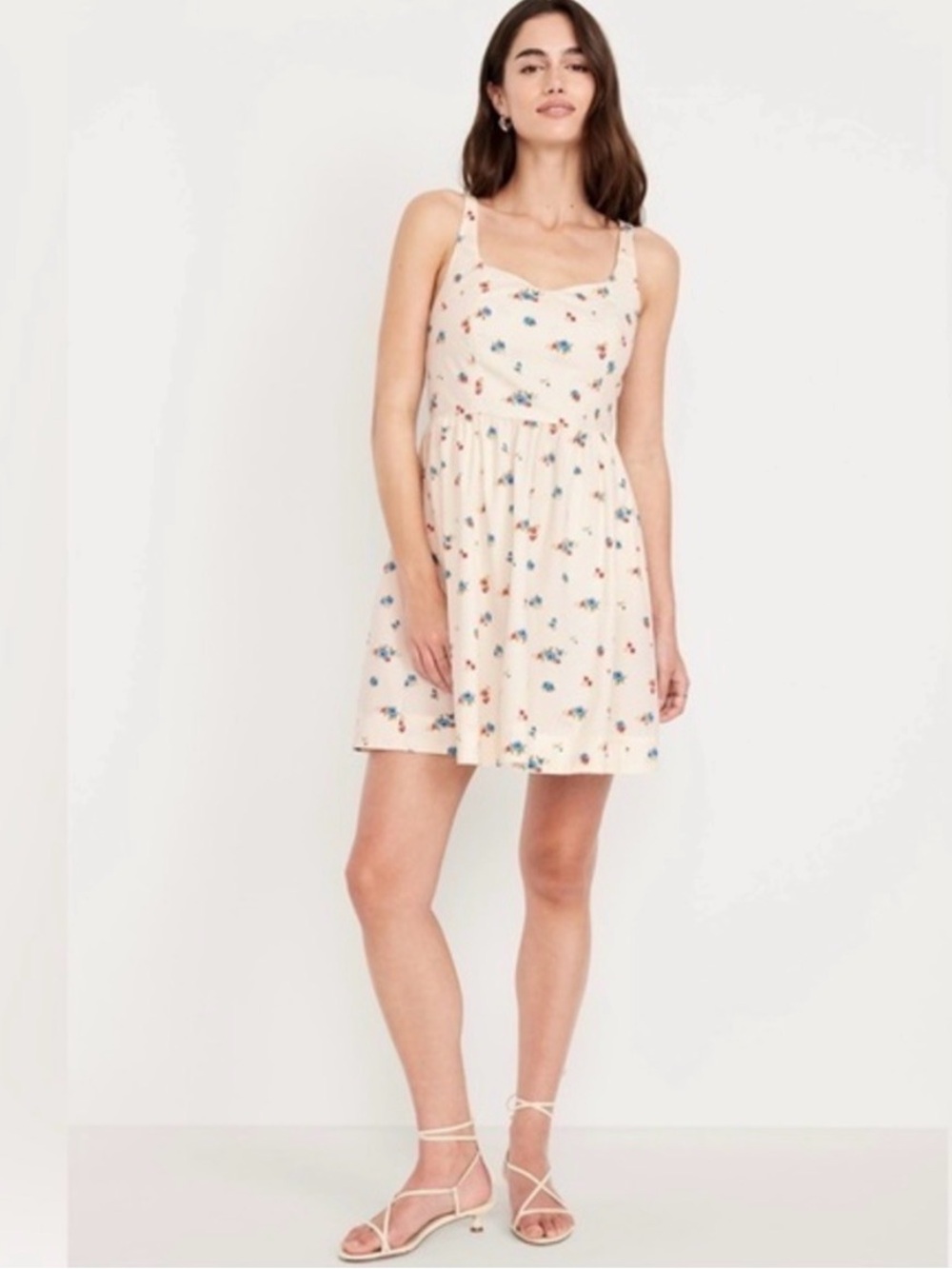 Old Navy Cream Floral Mini Dress with Blue & Pink Accents
